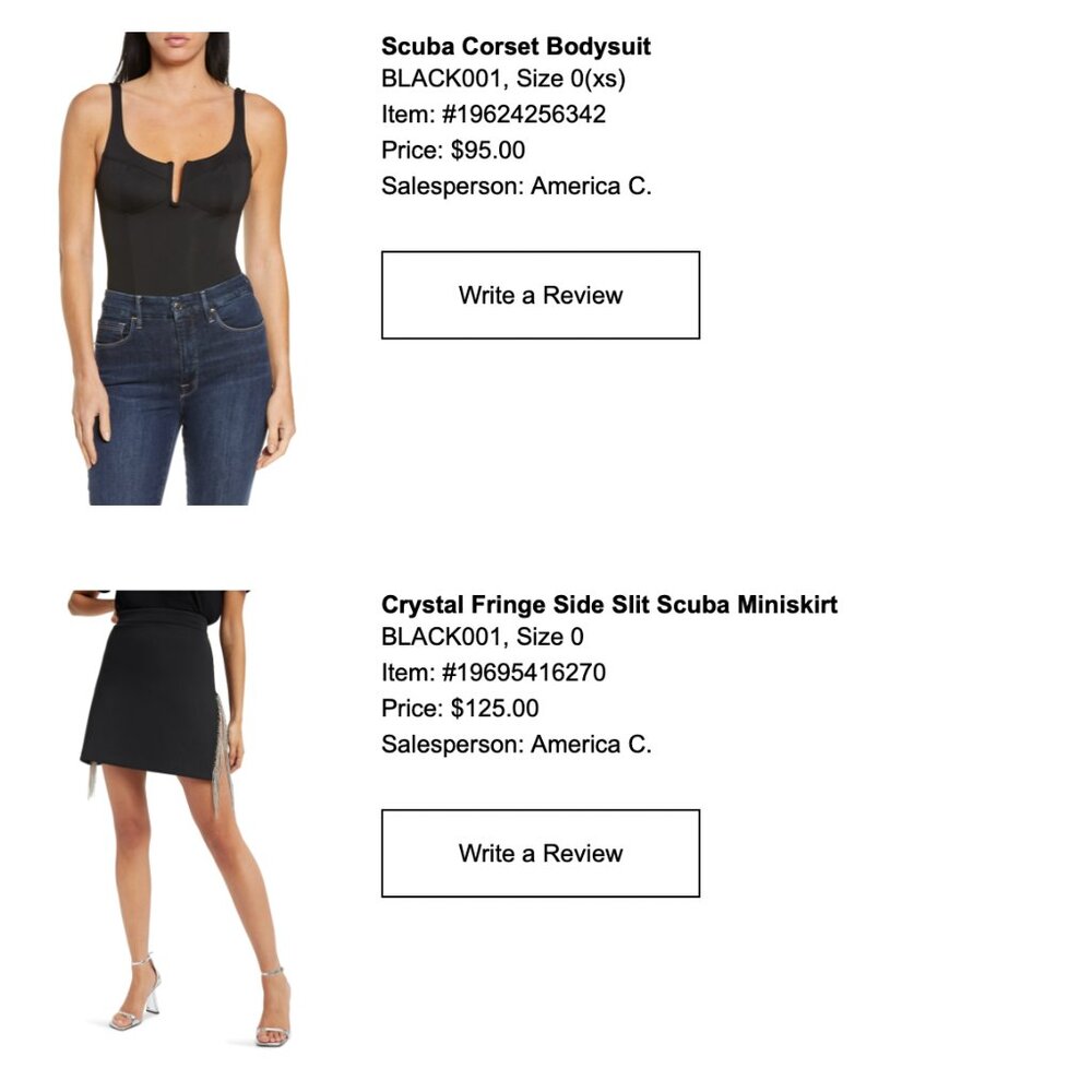 Good american black body suit and mini skirt set